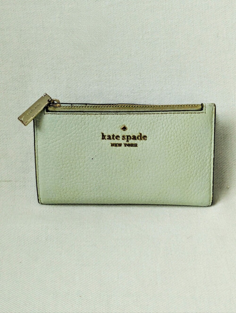 kate spade mint leather compact bifold wallet with gold hardware